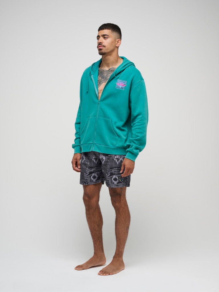 Shark Surf Co. Mineral Washed  Full Zip Fleece Hoodie